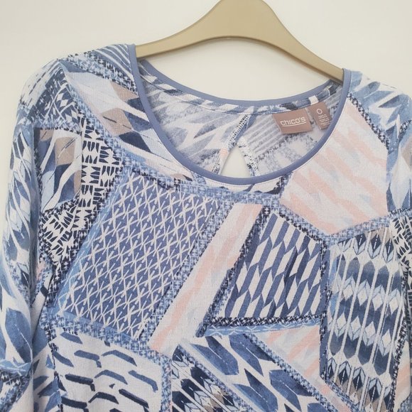 CHICO'S Women's Blue Abstract Print Sweater Light w/ Tank Top Underlay - Picture 4 of 11
